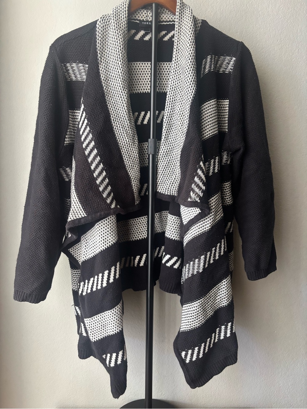 torrid Black and White Striped Draped Cardigan